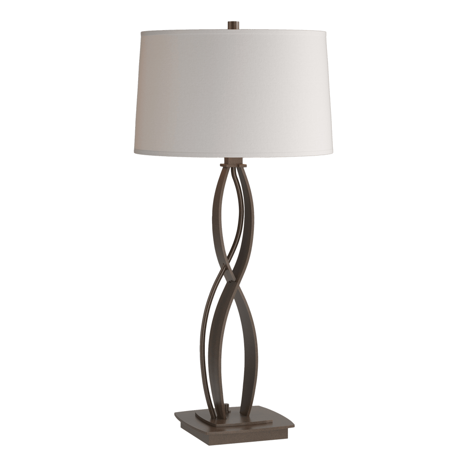 Hubbardton Forge Almost Infinity Table Lamp - Handcrafted Steel with Dimmable Natural Linen Shade