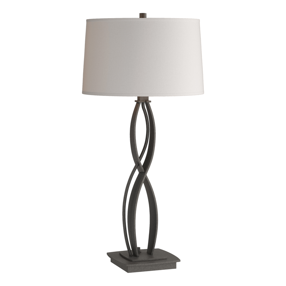 Hubbardton Forge Almost Infinity Table Lamp - Handcrafted Steel with Dimmable Natural Linen Shade