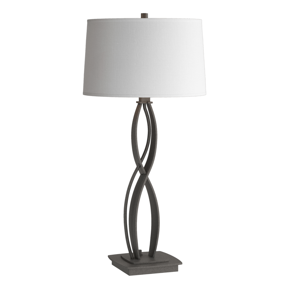 Hubbardton Forge Almost Infinity Table Lamp - Handcrafted Steel with Dimmable Natural Linen Shade