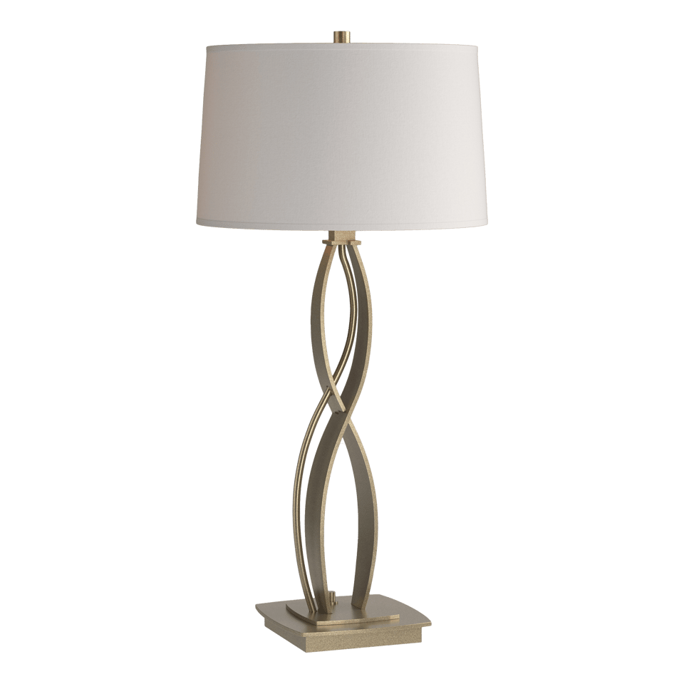 Hubbardton Forge Almost Infinity Table Lamp - Handcrafted Steel with Dimmable Natural Linen Shade