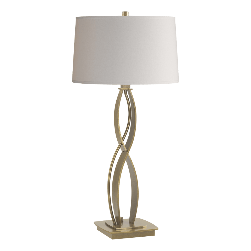 Hubbardton Forge Almost Infinity Table Lamp - Handcrafted Steel with Dimmable Natural Linen Shade