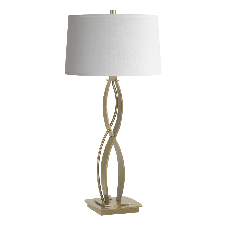 Hubbardton Forge Almost Infinity Table Lamp - Handcrafted Steel with Dimmable Natural Linen Shade