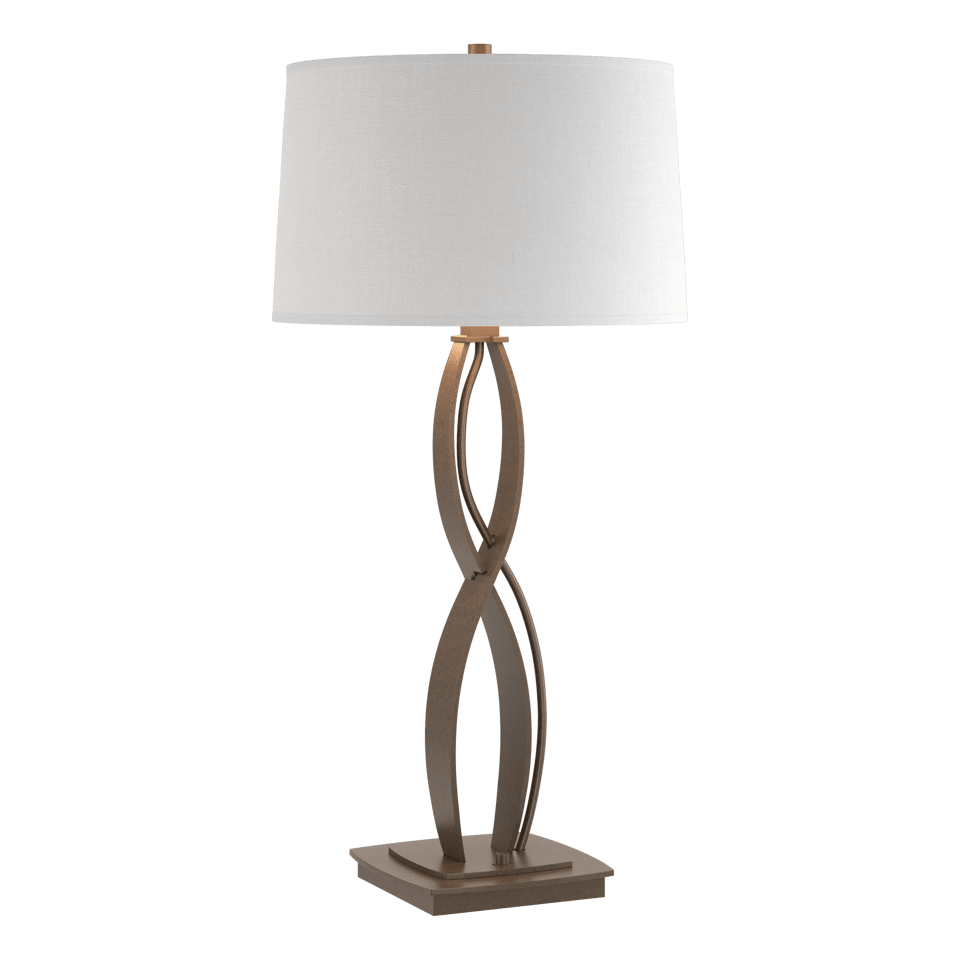 Almost Infinity Tall Table Lamp 31” by Hubbardton Forge, Handcrafted Steel, Dimmable Linen Shade