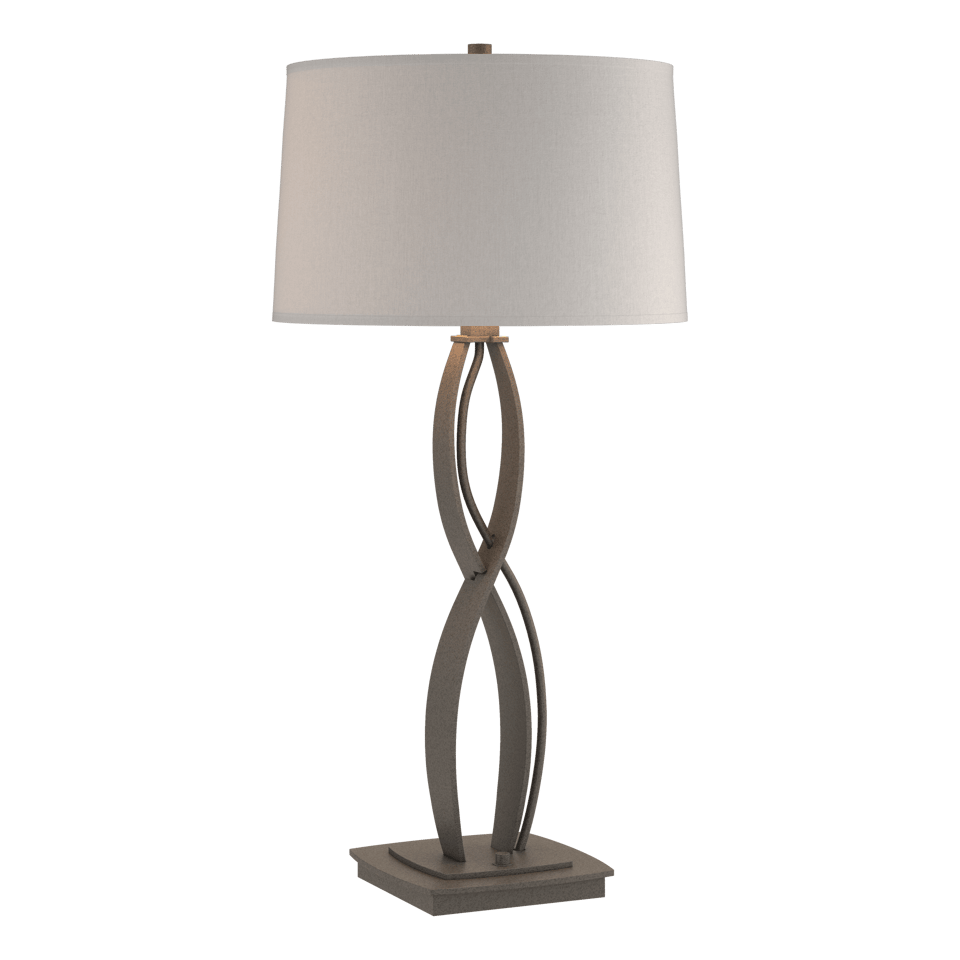 Almost Infinity Tall Table Lamp 31” by Hubbardton Forge, Handcrafted Steel, Dimmable Linen Shade