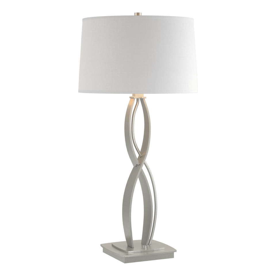 Almost Infinity Tall Table Lamp 31” by Hubbardton Forge, Handcrafted Steel, Dimmable Linen Shade