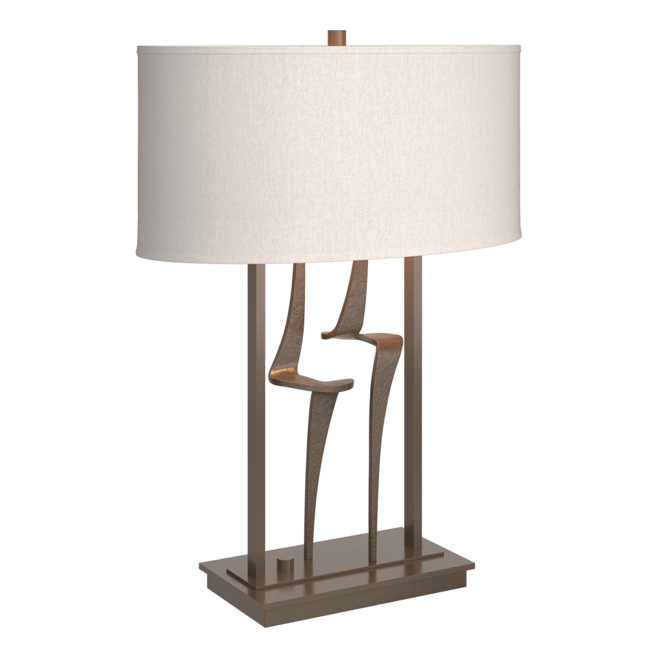 Hubbardton Forge Antasia Table Lamp, Dimmable, 24.7" Height, Steel Base, Linen Shade, Multiple Finishes