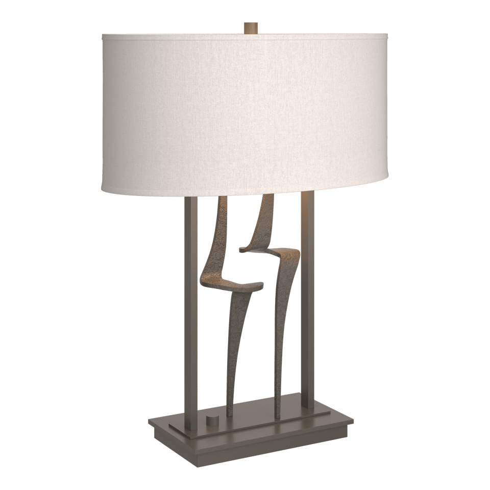 Hubbardton Forge Antasia Table Lamp, Dimmable, 24.7" Height, Steel Base, Linen Shade, Multiple Finishes