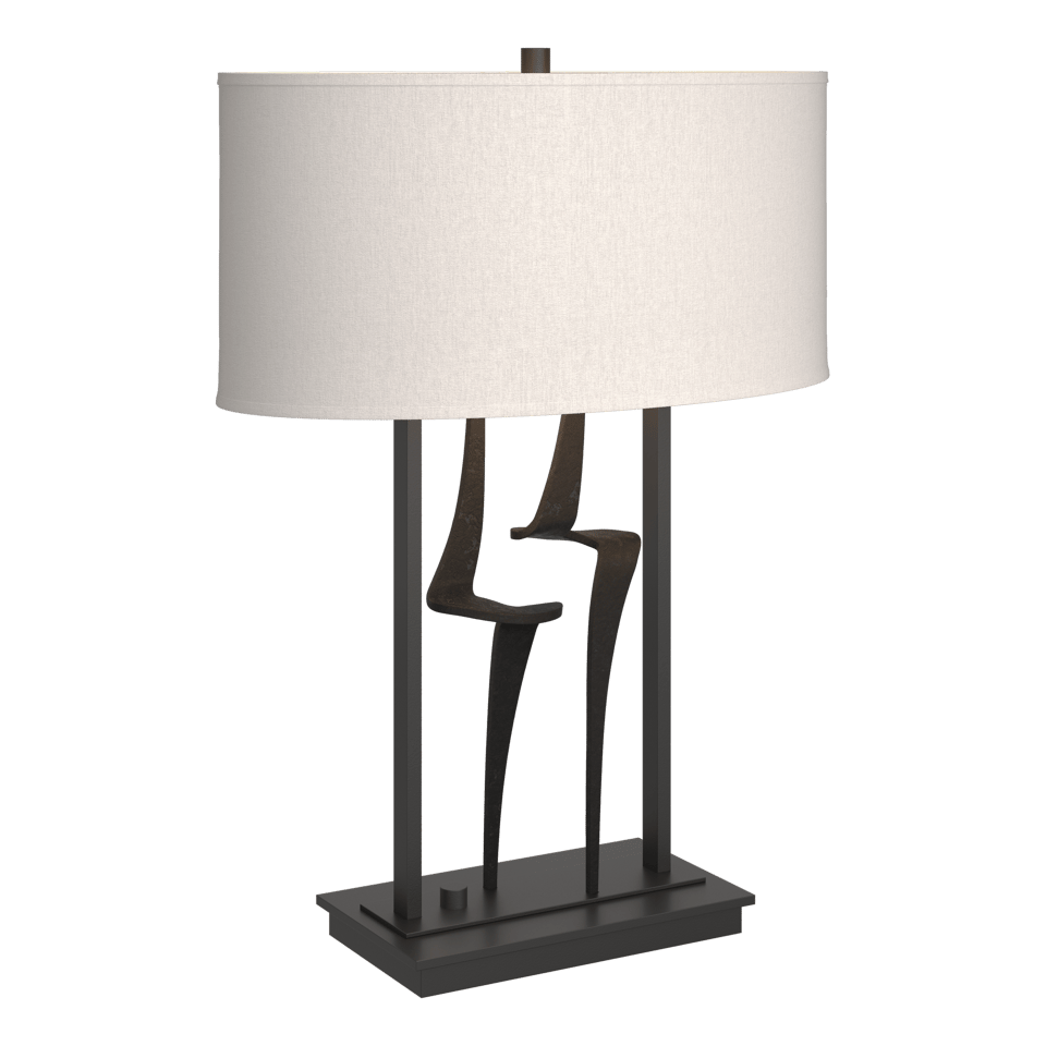 Hubbardton Forge Antasia Table Lamp, Dimmable, 24.7" Height, Steel Base, Linen Shade, Multiple Finishes