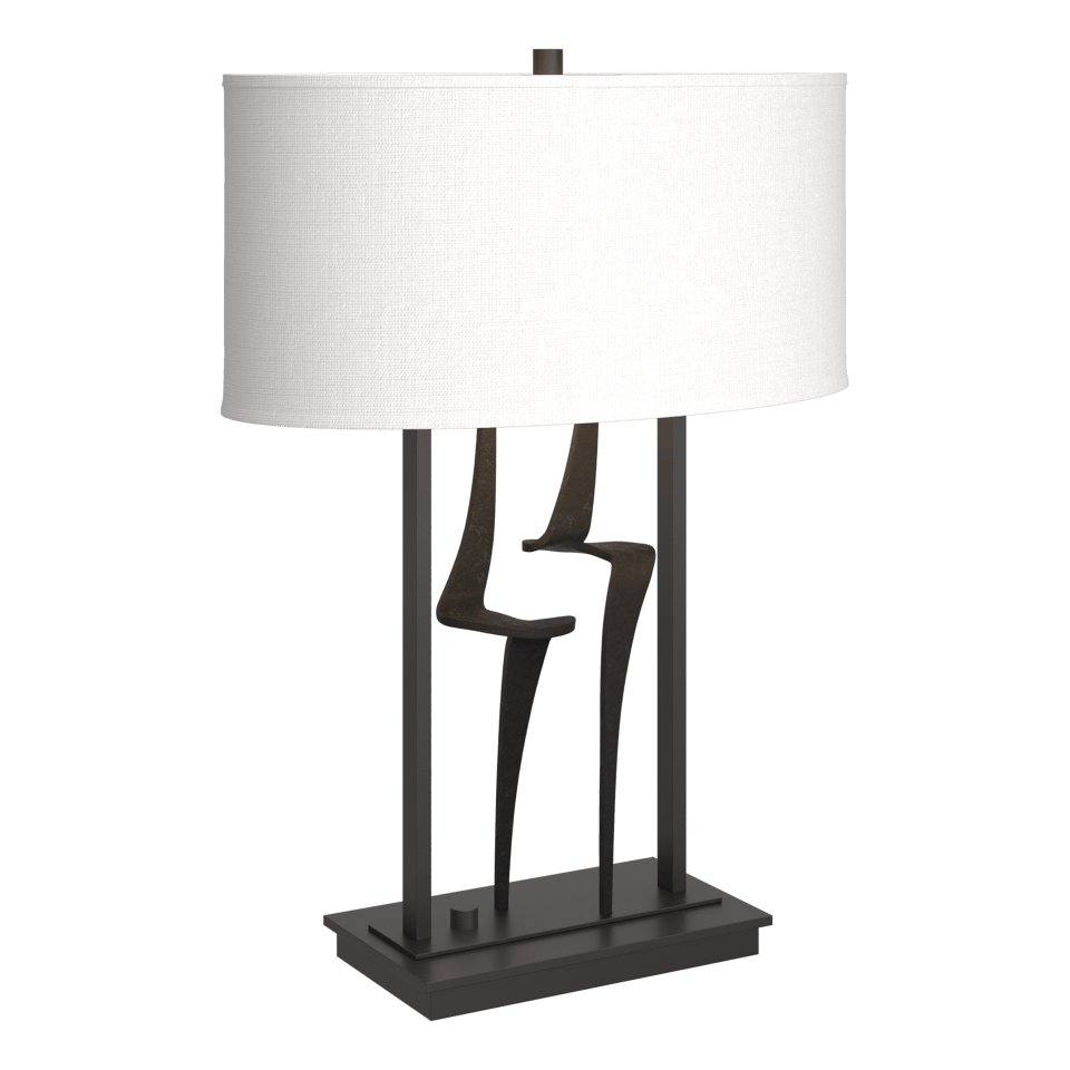 Hubbardton Forge Antasia Table Lamp, Dimmable, 24.7" Height, Steel Base, Linen Shade, Multiple Finishes