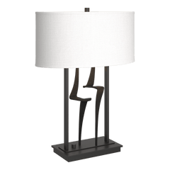 Hubbardton Forge Antasia Table Lamp, Dimmable, 24.7" Height, Steel Base, Linen Shade, Multiple Finishes