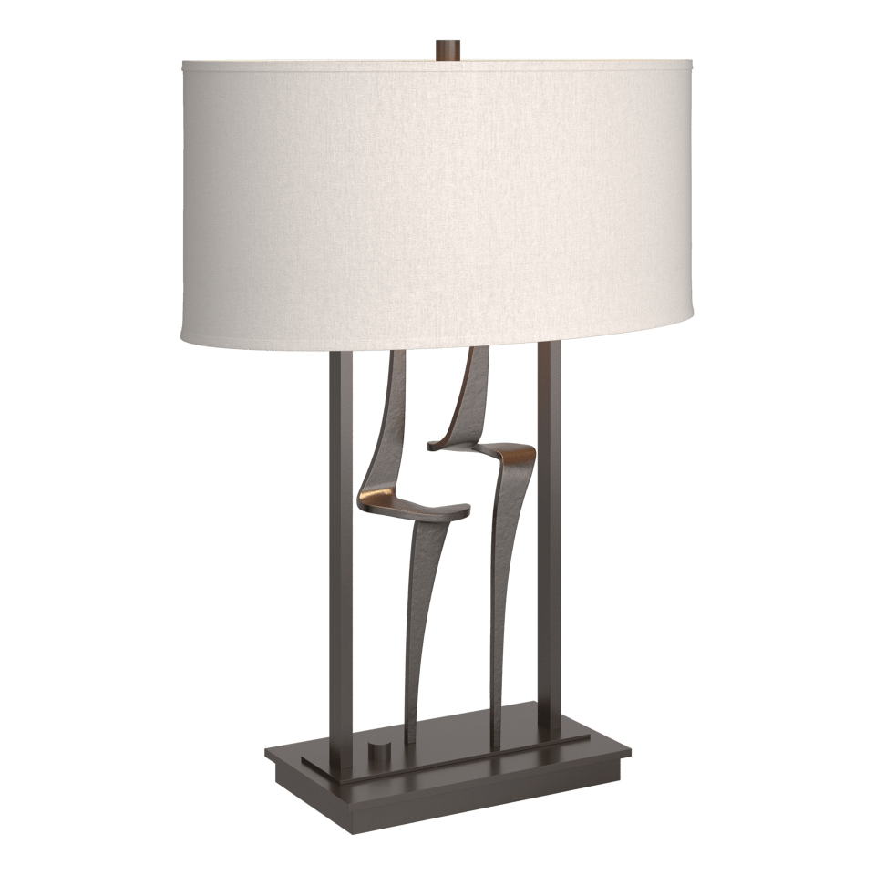 Hubbardton Forge Antasia Table Lamp, Dimmable, 24.7" Height, Steel Base, Linen Shade, Multiple Finishes