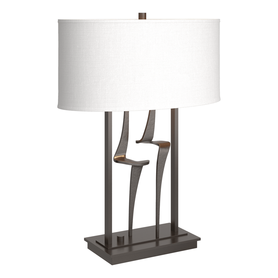 Hubbardton Forge Antasia Table Lamp, Dimmable, 24.7" Height, Steel Base, Linen Shade, Multiple Finishes