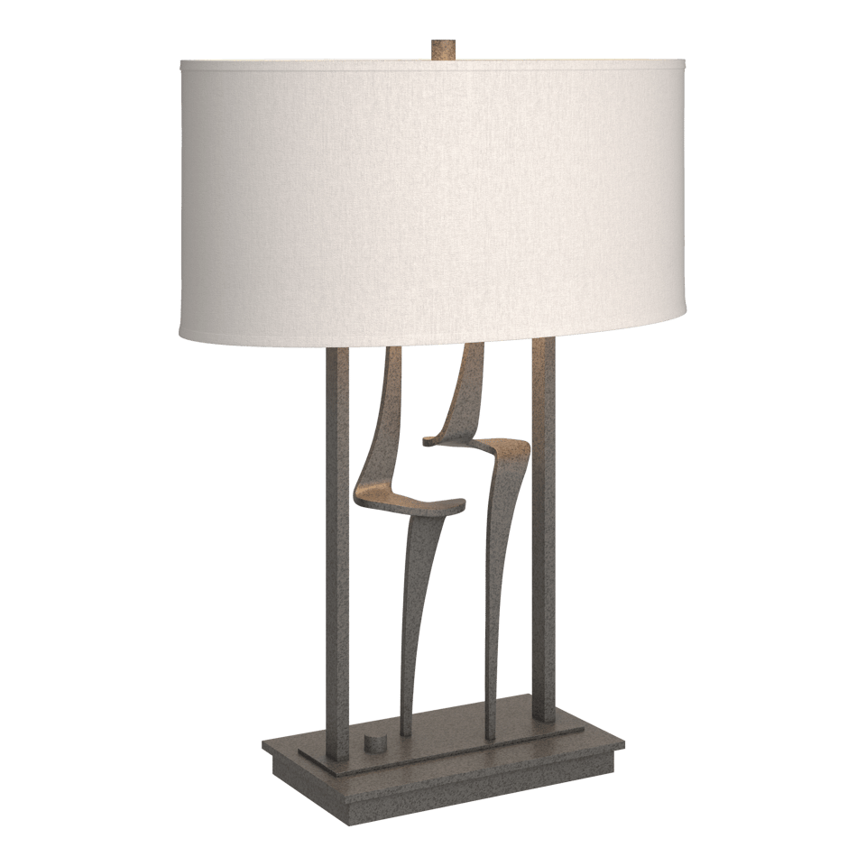 Hubbardton Forge Antasia Table Lamp, Dimmable, 24.7" Height, Steel Base, Linen Shade, Multiple Finishes