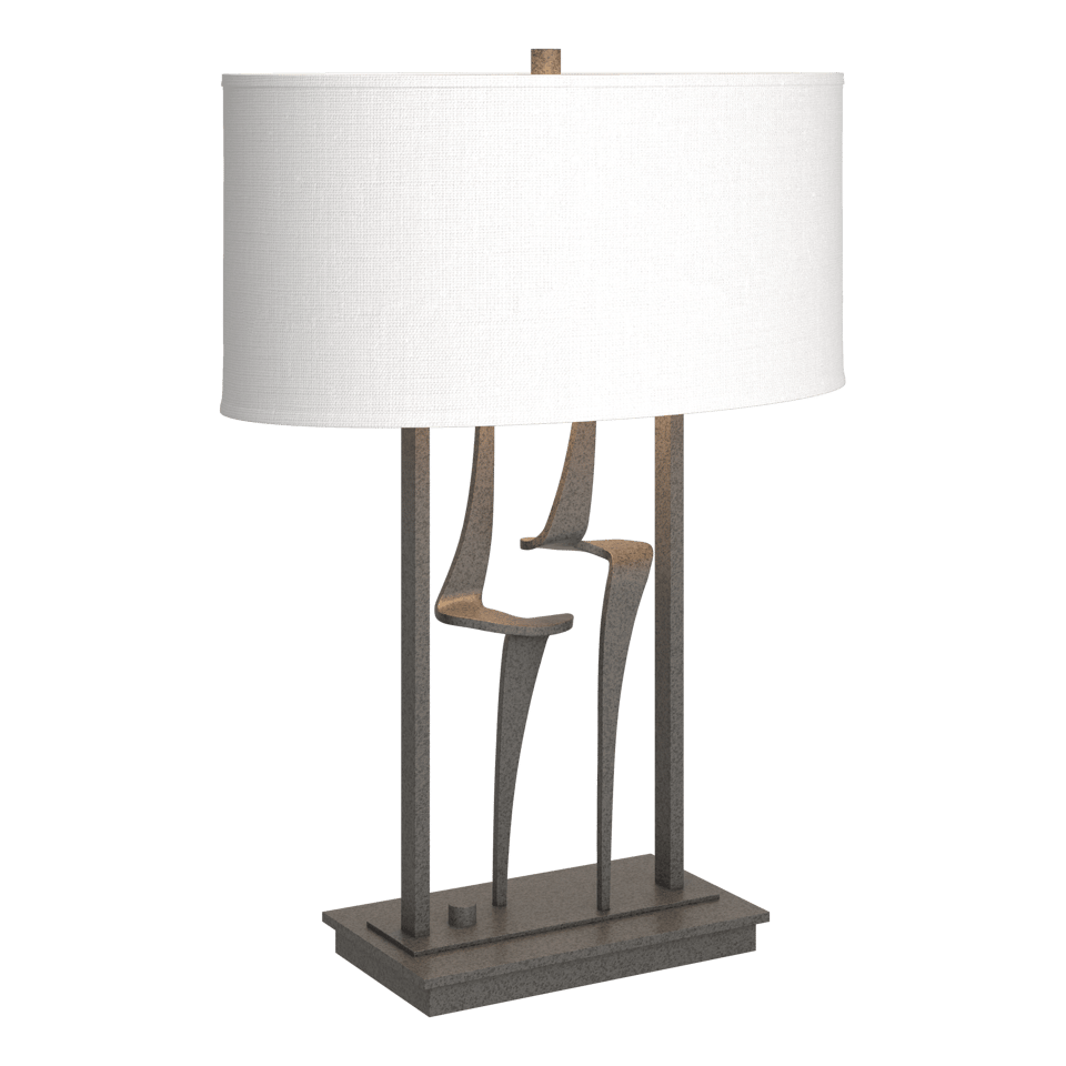 Hubbardton Forge Antasia Table Lamp, Dimmable, 24.7" Height, Steel Base, Linen Shade, Multiple Finishes