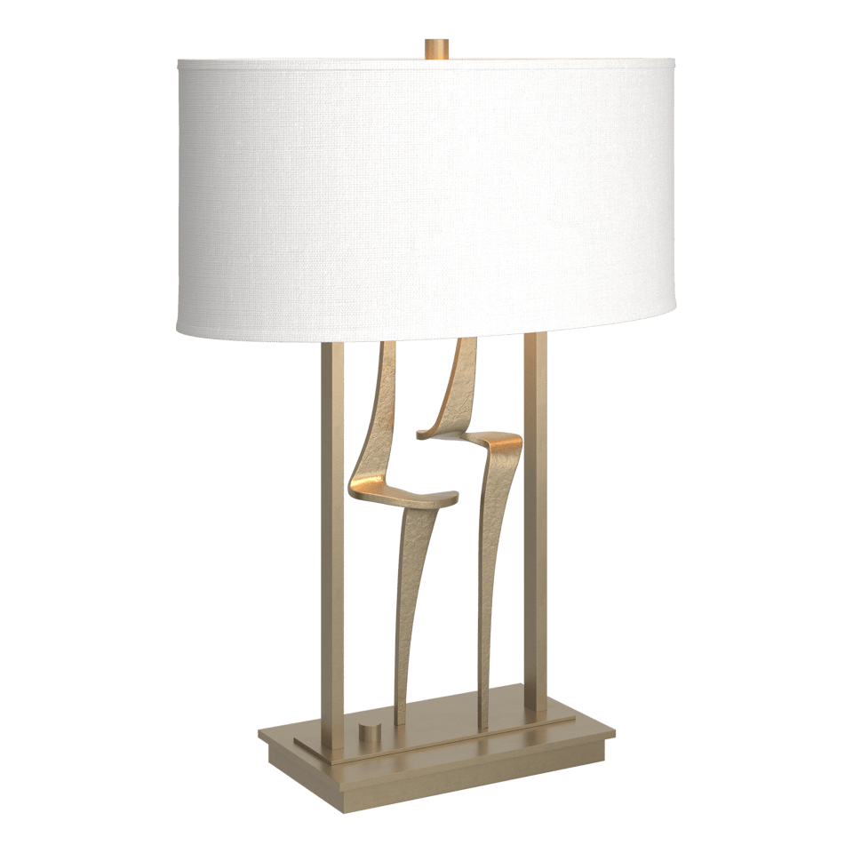 Hubbardton Forge Antasia Table Lamp, Dimmable, 24.7" Height, Steel Base, Linen Shade, Multiple Finishes