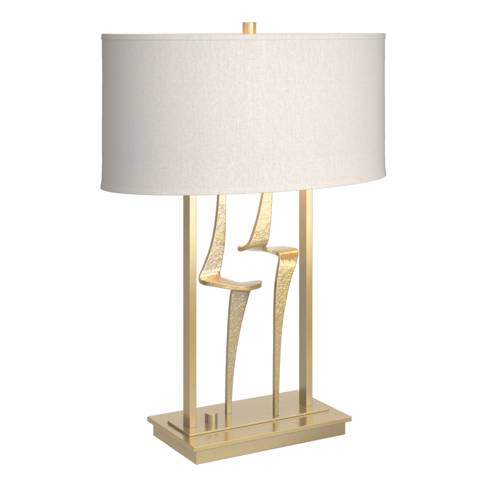 Hubbardton Forge Antasia Table Lamp, Dimmable, 24.7" Height, Steel Base, Linen Shade, Multiple Finishes