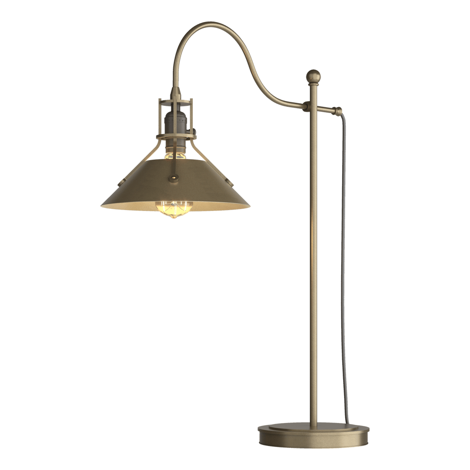 Hubbardton Forge Henry Industrial Table Lamp with Copper-Riveted Shade, Dimmable Lighting Options