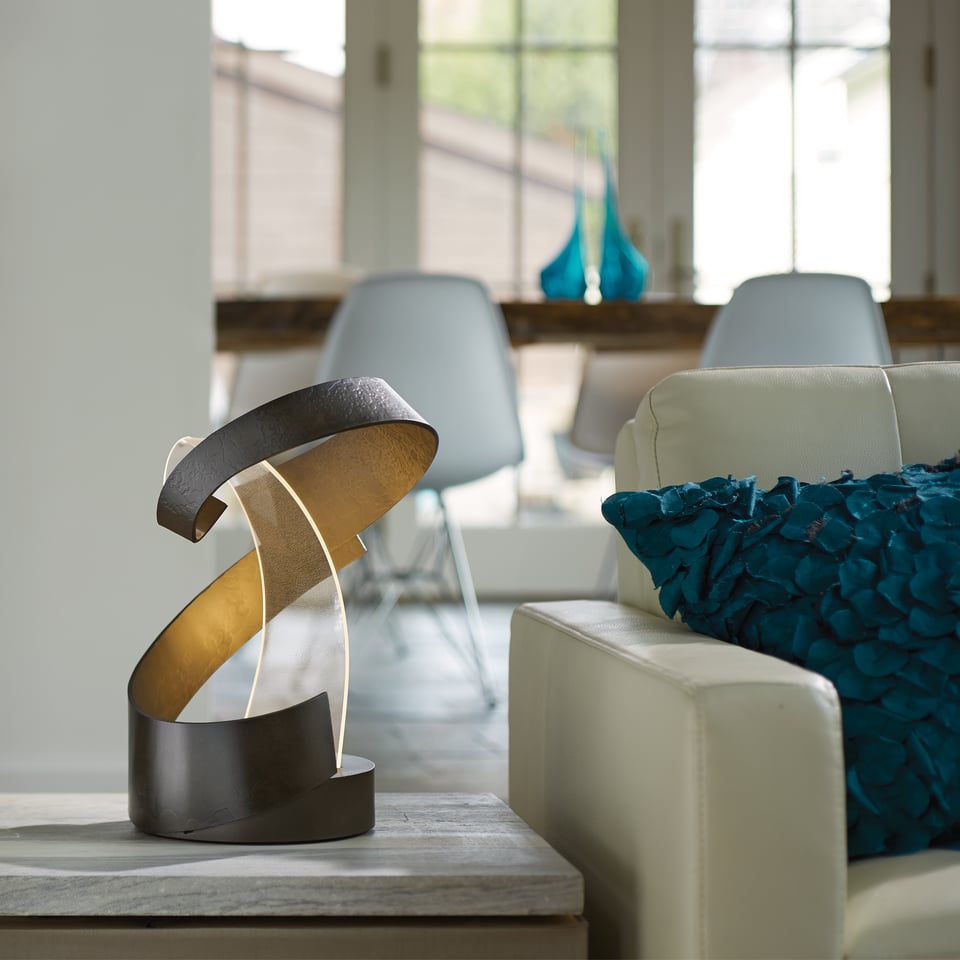 Hubbardton Forge Encounter LED Table Lamp - Hand-Forged Steel, Dimmable, Energy Efficient, Warm Glow