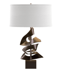 Gallery Twofold Table Lamp by Hubbardton Forge - Handcrafted, Dimmable, 150W, Elegant Linen Shade