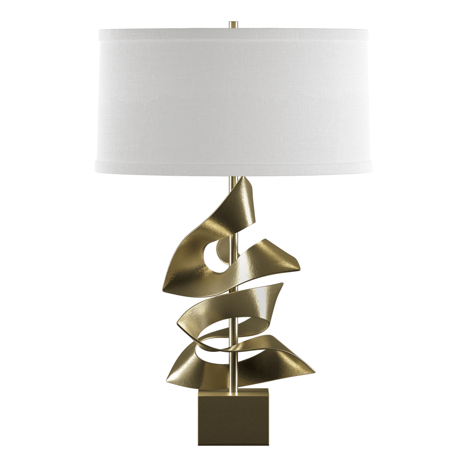 Gallery Twofold Table Lamp by Hubbardton Forge - Handcrafted, Dimmable, 150W, Elegant Linen Shade