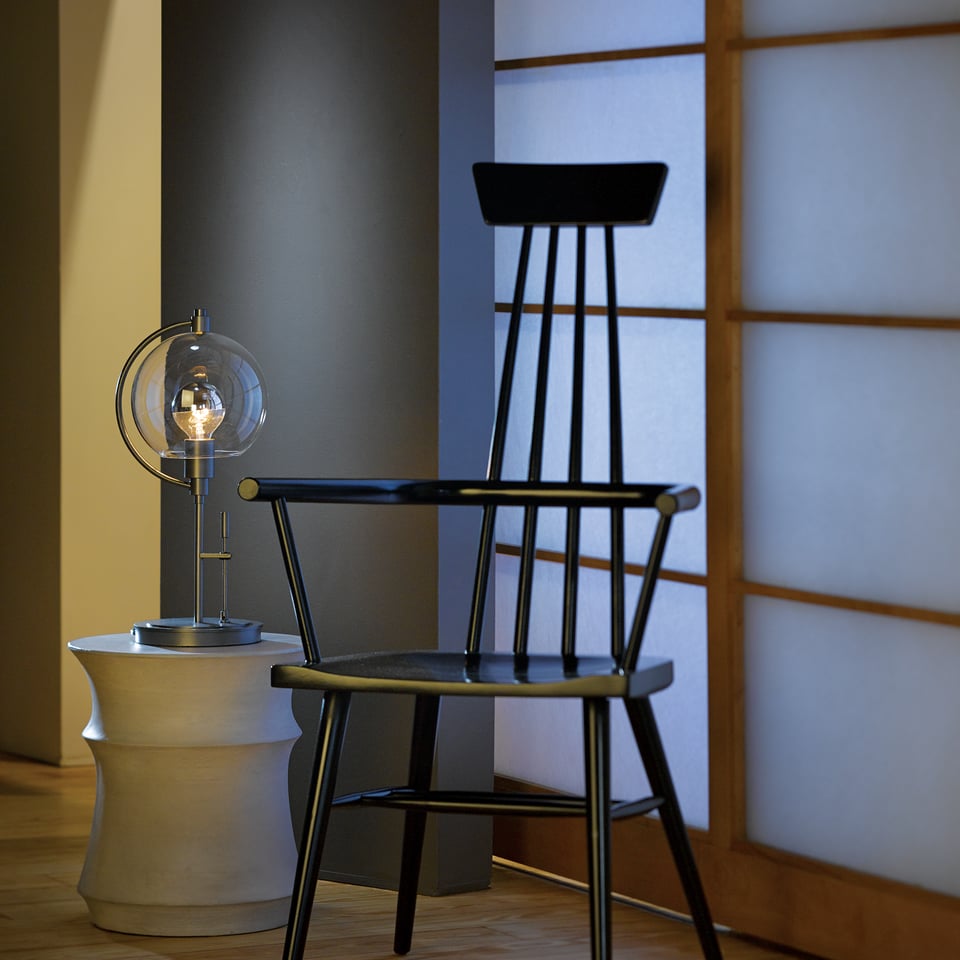 Pluto Table Lamp by Hubbardton Forge, Handcrafted, Dimmable, Customizable Finish, 19.3" Tall