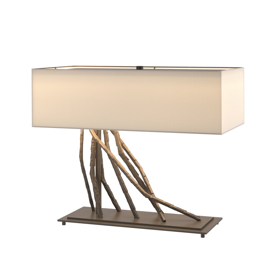 Hubbardton Forge Brindille Table Lamp - Handcrafted Twig Design with Dimmable Linen Shade, 16.5" Height