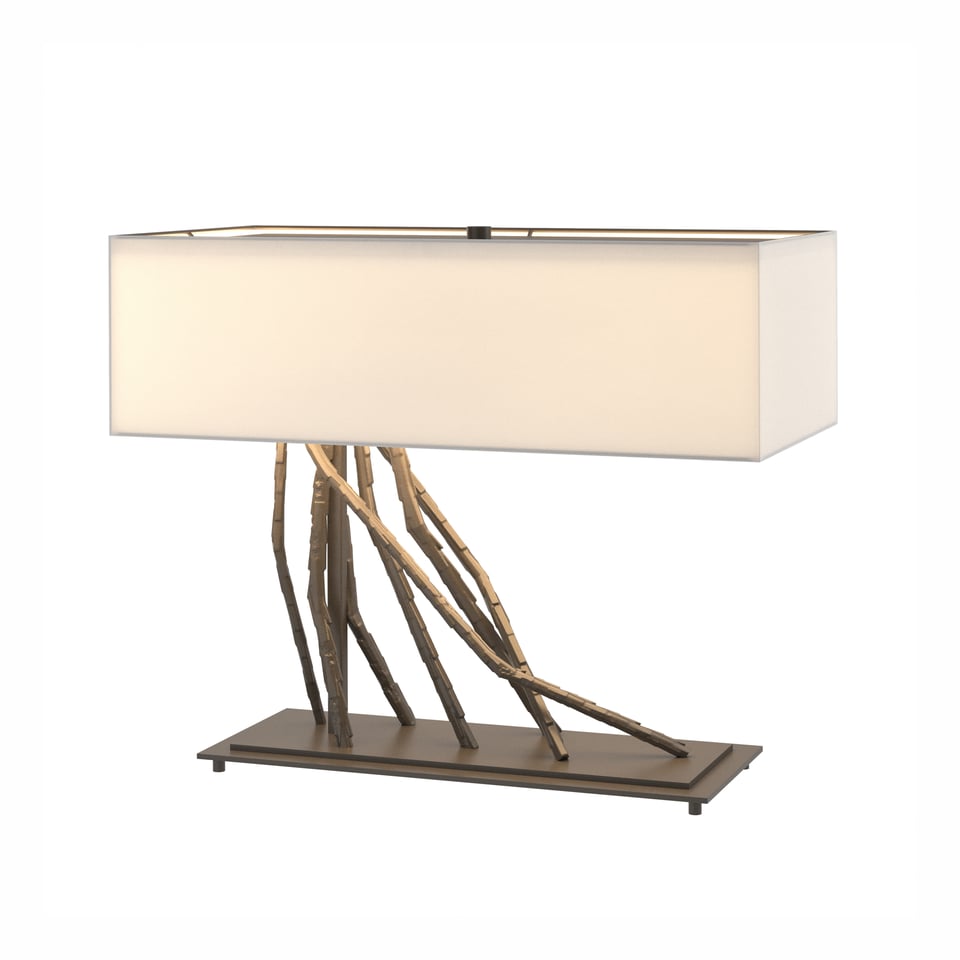 Hubbardton Forge Brindille Table Lamp - Handcrafted Twig Design with Dimmable Linen Shade, 16.5" Height