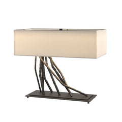 Hubbardton Forge Brindille Table Lamp - Handcrafted Twig Design with Dimmable Linen Shade, 16.5" Height