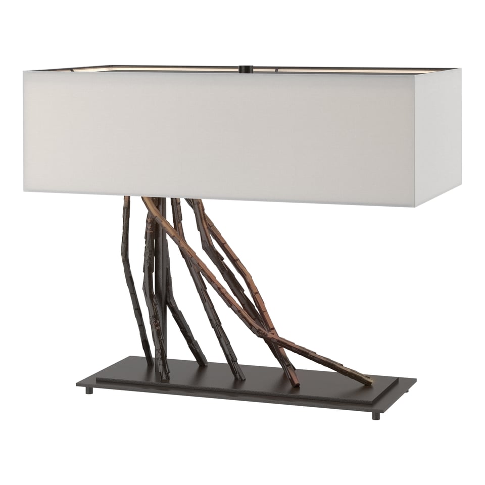 Hubbardton Forge Brindille Table Lamp - Handcrafted Twig Design with Dimmable Linen Shade, 16.5" Height