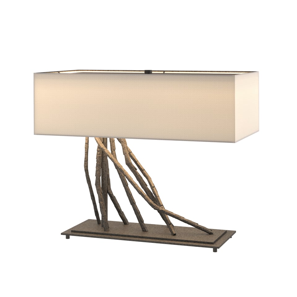 Hubbardton Forge Brindille Table Lamp - Handcrafted Twig Design with Dimmable Linen Shade, 16.5" Height