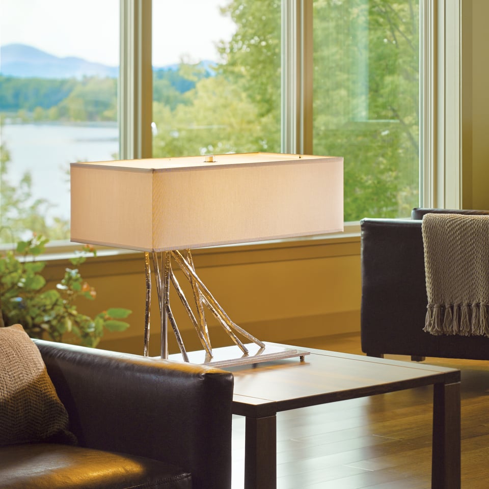 Hubbardton Forge Brindille Table Lamp - Handcrafted Twig Design with Dimmable Linen Shade, 16.5" Height