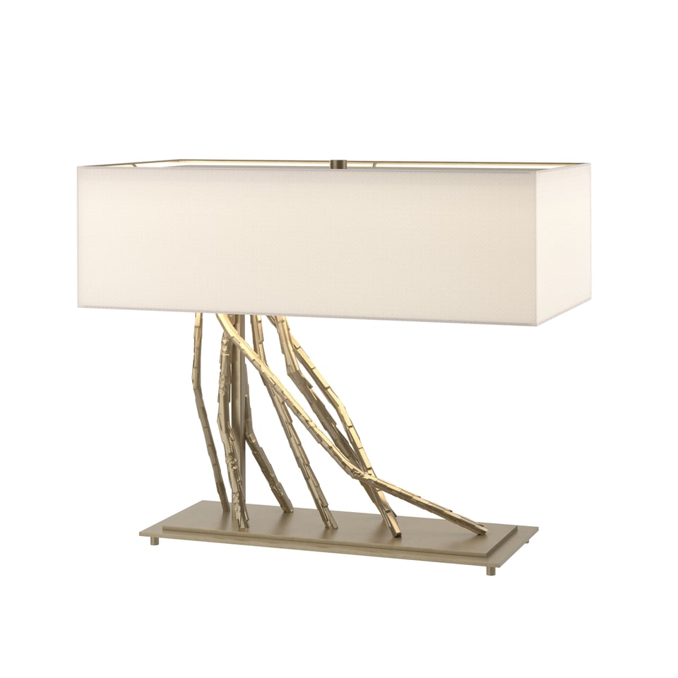 Hubbardton Forge Brindille Table Lamp - Handcrafted Twig Design with Dimmable Linen Shade, 16.5" Height