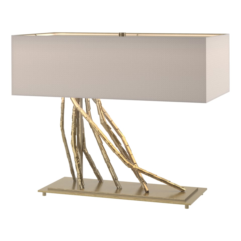 Hubbardton Forge Brindille Table Lamp - Handcrafted Twig Design with Dimmable Linen Shade, 16.5" Height