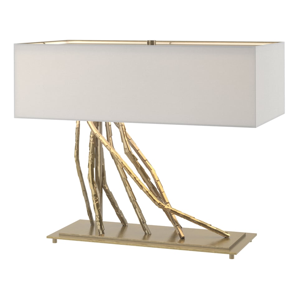 Hubbardton Forge Brindille Table Lamp - Handcrafted Twig Design with Dimmable Linen Shade, 16.5" Height