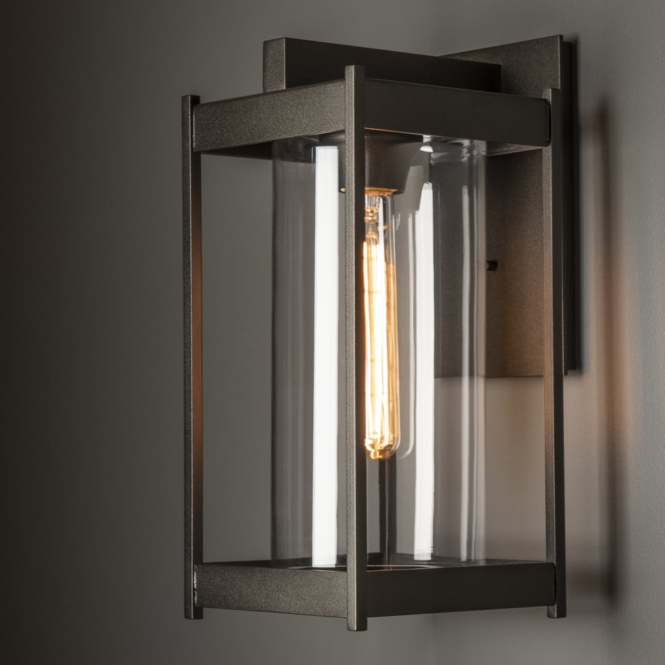 Cela Medium Outdoor Sconce by Hubbardton Forge - Modern Aluminum Wall Lantern with Opal Glass Shade, Dimmable, 100W Max