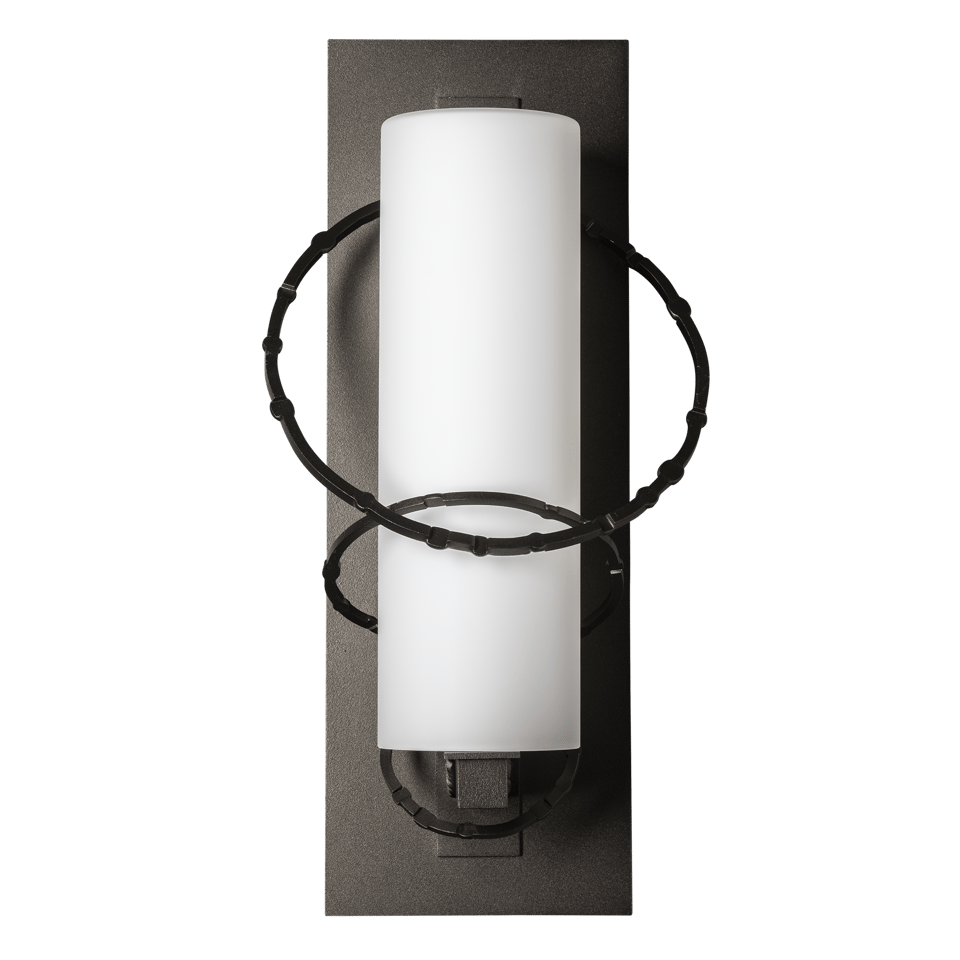 Hubbardton Forge Olympus Medium Outdoor Sconce with Opal Glass, Hammered Rings, and Weatherproof Design