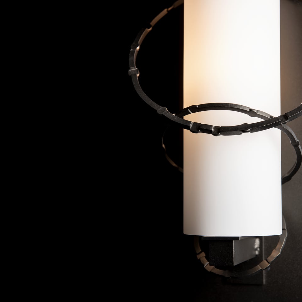 Hubbardton Forge Olympus Medium Outdoor Sconce with Opal Glass, Hammered Rings, and Weatherproof Design