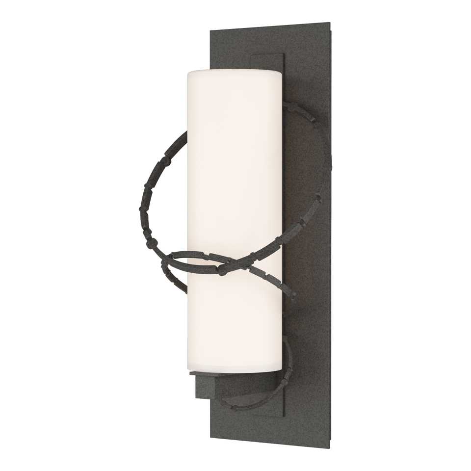 Hubbardton Forge Olympus Medium Outdoor Sconce with Opal Glass, Hammered Rings, and Weatherproof Design