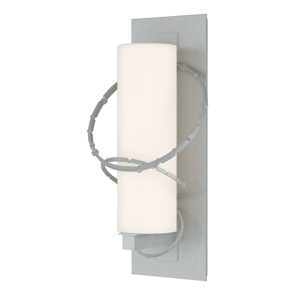 Hubbardton Forge Olympus Medium Outdoor Sconce with Opal Glass, Hammered Rings, and Weatherproof Design