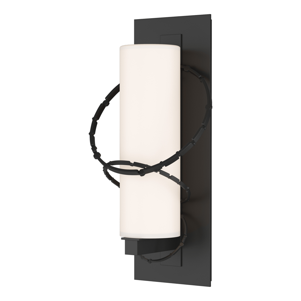 Hubbardton Forge Olympus Medium Outdoor Sconce with Opal Glass, Hammered Rings, and Weatherproof Design