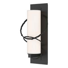 Hubbardton Forge Olympus Medium Outdoor Sconce with Opal Glass, Hammered Rings, and Weatherproof Design