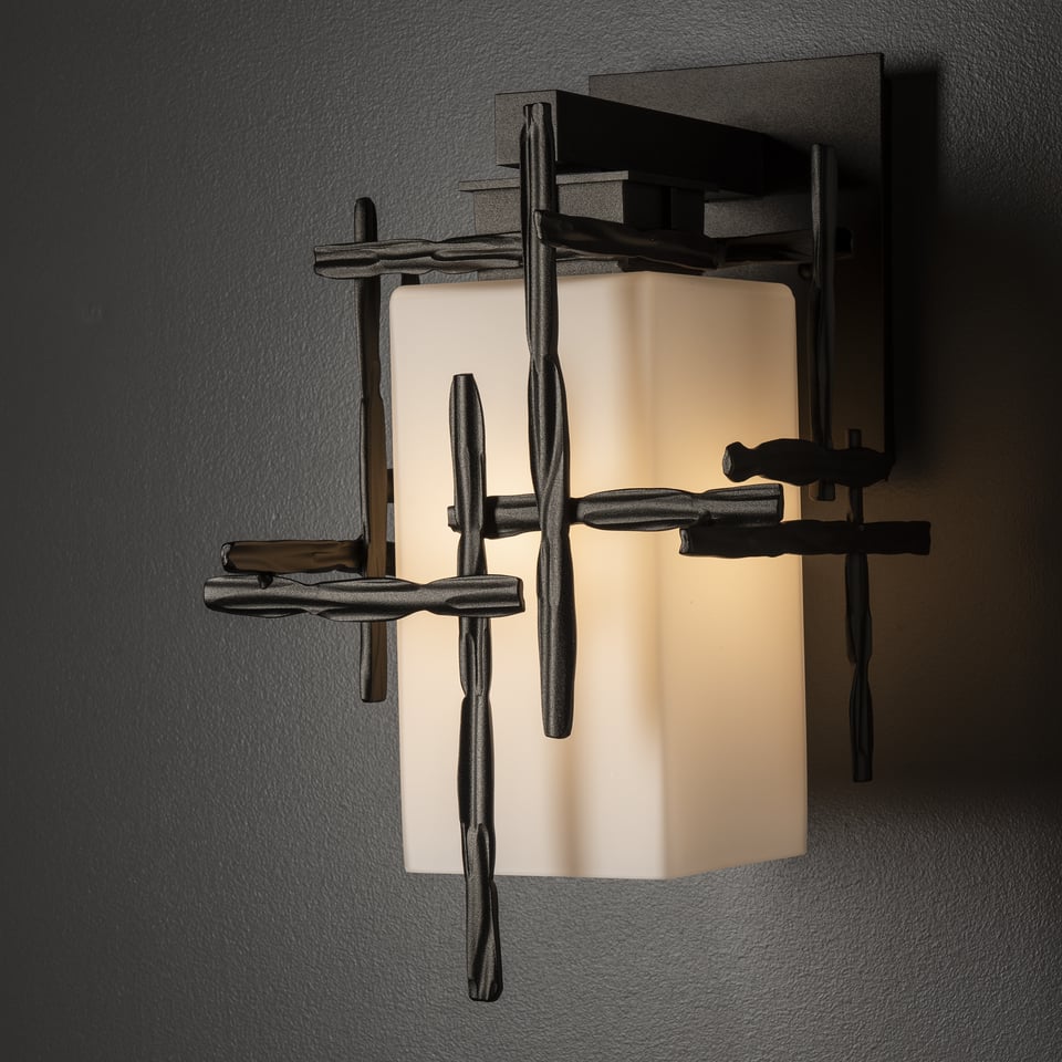 Tura Small Outdoor Sconce by Hubbardton Forge - Handcrafted Opal Glass Shade, Dimmable, Multiple Finishes