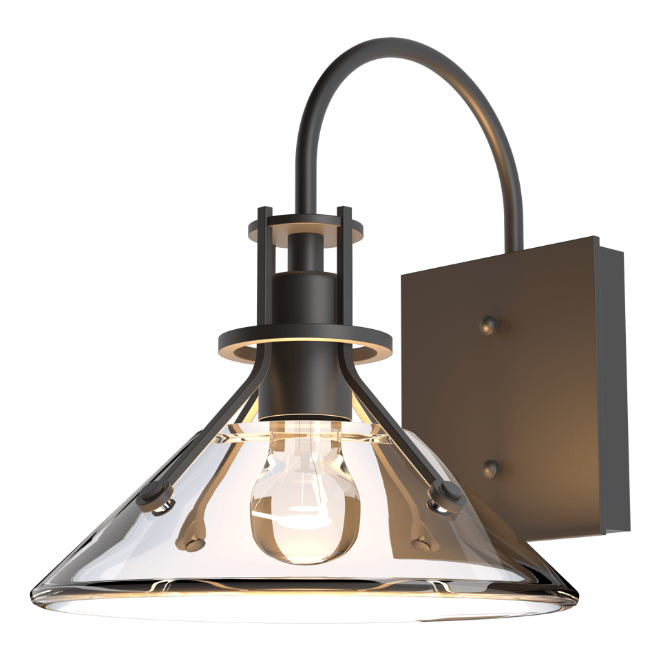 Henry Small Glass Shade Outdoor Sconce by Hubbardton Forge, Dimmable, UL Wet Rated, Customizable Finish Options