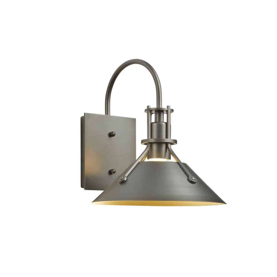 Henry Small Outdoor Sconce 10.5" High by Hubbardton Forge - Riveted Metal Shade, Dimmable E26 Bulb