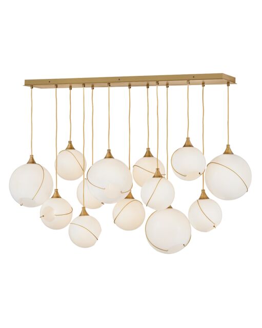 Skye Large 13-Light Linear Chandelier by Hinkley Lighting - Heritage Brass, Dimmable, Asymmetrical Design