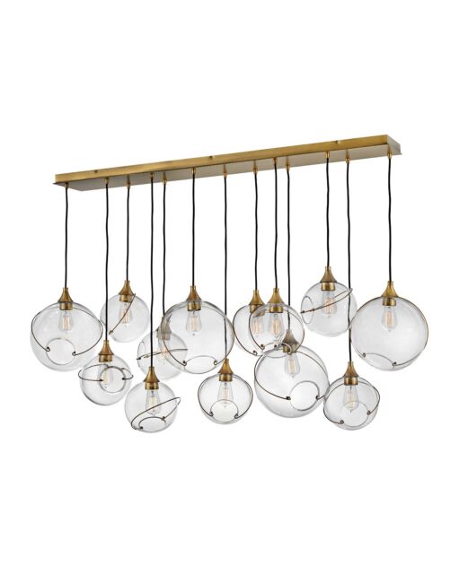 Skye Large 13-Light Linear Chandelier by Hinkley Lighting - Heritage Brass, Dimmable, Asymmetrical Design