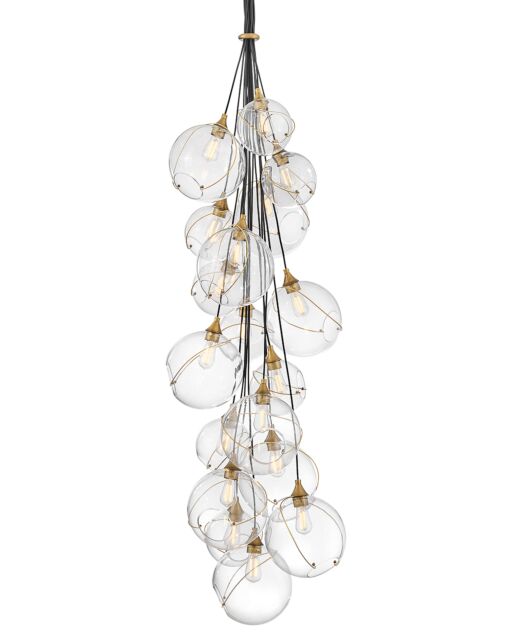 Skye Double XL Multi Tier Chandelier - 18 Light Clear & Opal Glass, Heritage Brass Finish