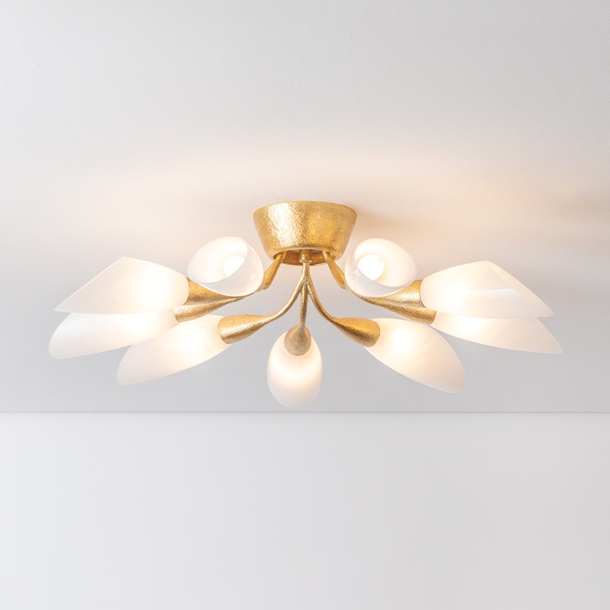 Enfield 9-Light Semi Flush Mount, Vintage Gold Leaf Finish, Botanical Design by Hudson Valley Lighting