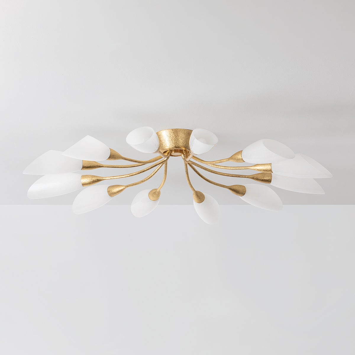 Enfield 12-Light Semi Flush Ceiling Light - Vintage Gold Leaf Finish, Cloud Glass Shades by Hudson Valley Lighting