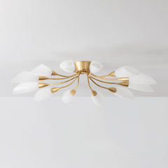 Enfield 12-Light Semi Flush Ceiling Light - Vintage Gold Leaf Finish, Cloud Glass Shades by Hudson Valley Lighting